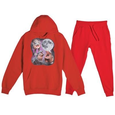 Moo Deng With The Moon Premium Hooded Sweatsuit Set