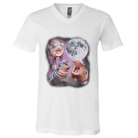 Moo Deng With The Moon V-Neck T-Shirt