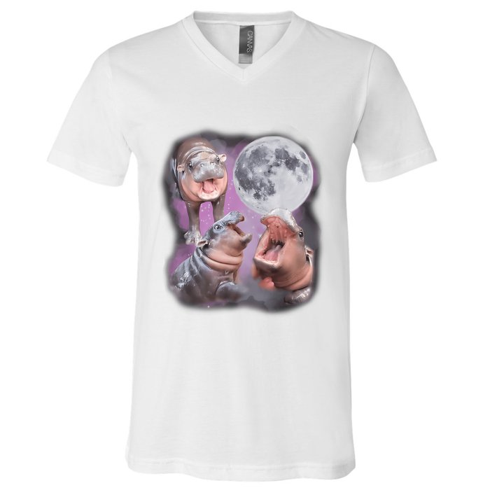 Moo Deng With The Moon V-Neck T-Shirt