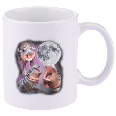 Moo Deng With The Moon 11oz C Handle Ceramic Mug