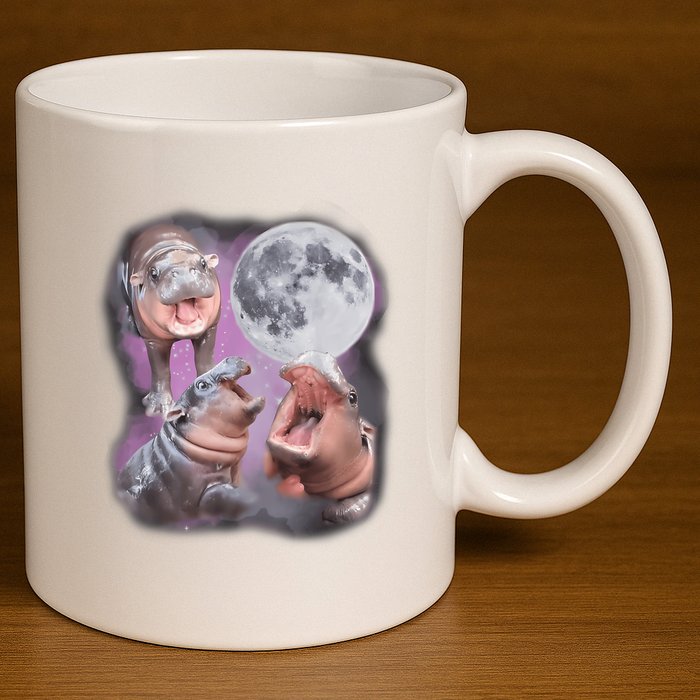 Moo Deng With The Moon 11oz C Handle Ceramic Mug