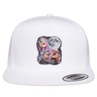 Moo Deng With The Moon Flat Bill Trucker Hat