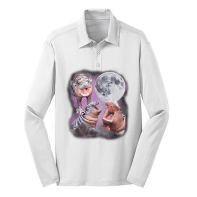 Moo Deng With The Moon Silk Touch Performance Long Sleeve Polo