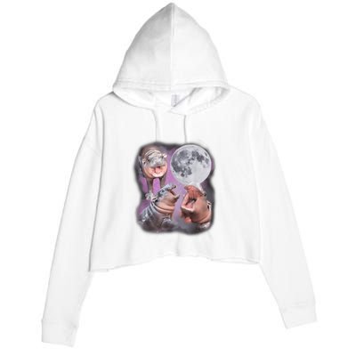 Moo Deng With The Moon Crop Fleece Hoodie