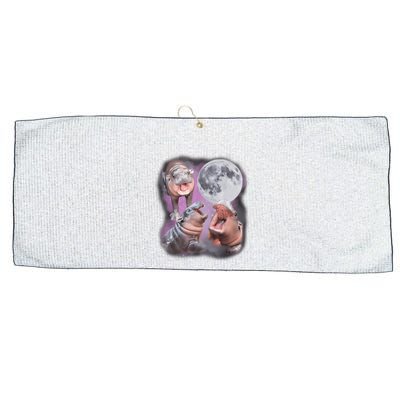Moo Deng With The Moon Large Microfiber Waffle Golf Towel