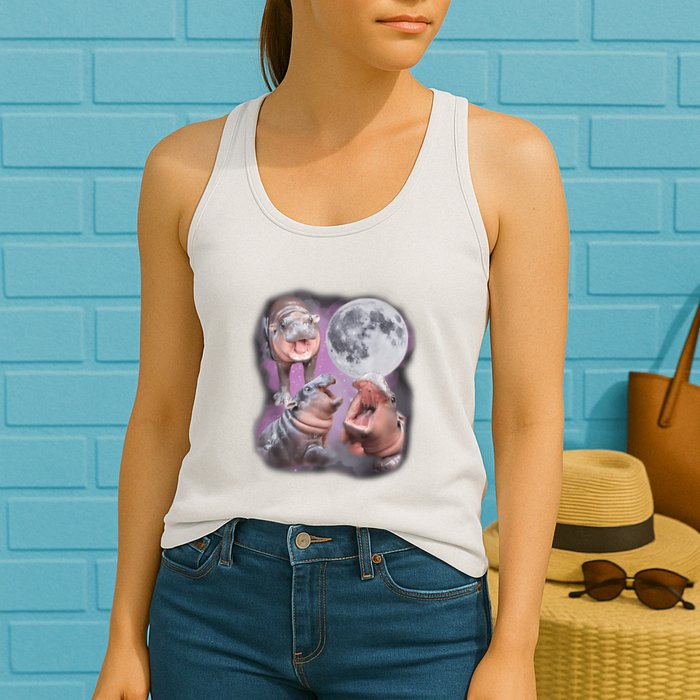 Moo Deng With The Moon Womens Tank Top