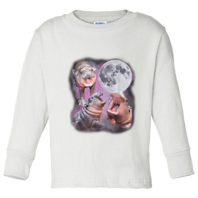 Moo Deng With The Moon Toddler Long Sleeve Shirt