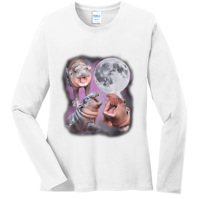 Moo Deng With The Moon Ladies Long Sleeve Shirt