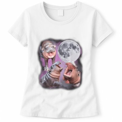 Moo Deng With The Moon Womens T-Shirt