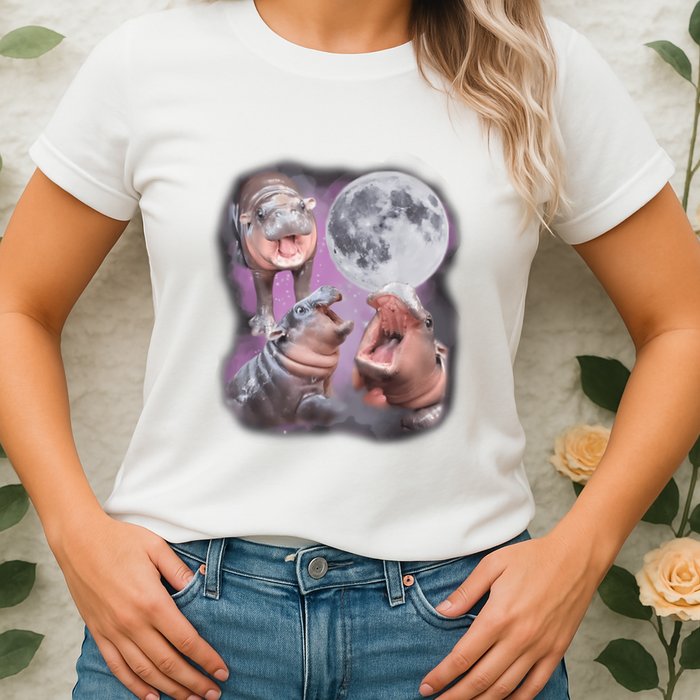 Moo Deng With The Moon Womens T-Shirt