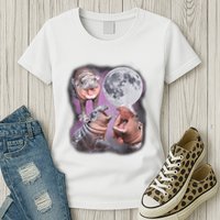 Moo Deng With The Moon Womens T-Shirt