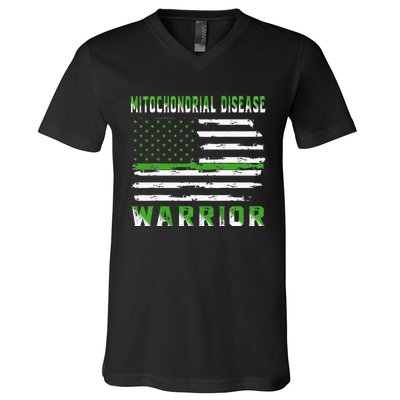 Mitochondrial Disease Warrior USA Flag United States Flag V-Neck T-Shirt