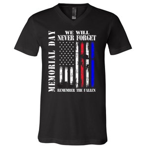 Memorial Day We Will Never Forget Remember The Fallen Flag V-Neck T-Shirt