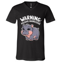 Moo Deng Warning Passive Aggressive Hippo V-Neck T-Shirt