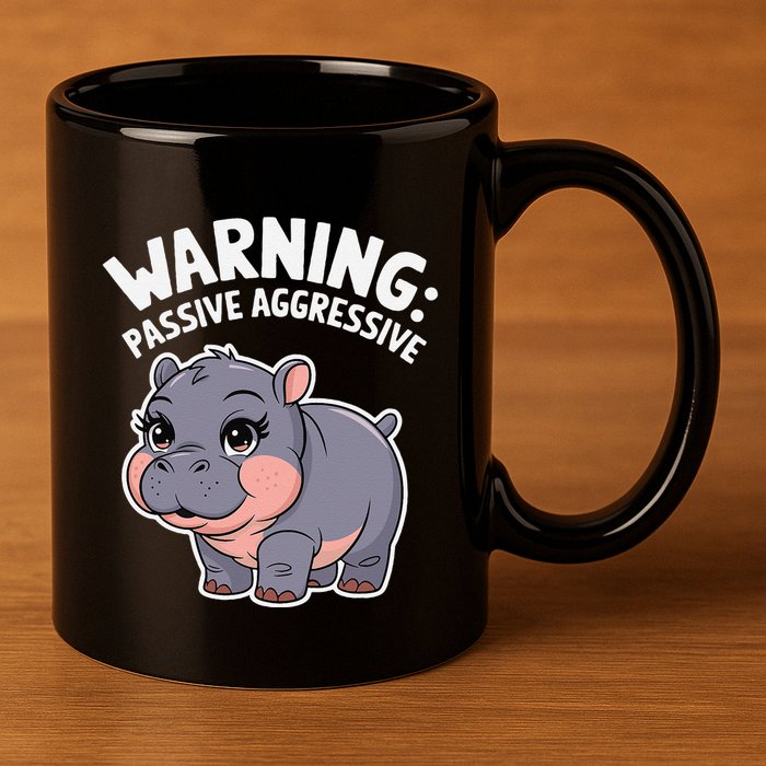 Moo Deng Warning Passive Aggressive Hippo 11oz C Handle Ceramic Mug