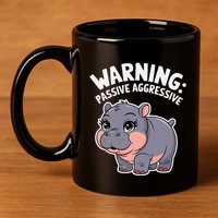 Moo Deng Warning Passive Aggressive Hippo 11oz C Handle Ceramic Mug