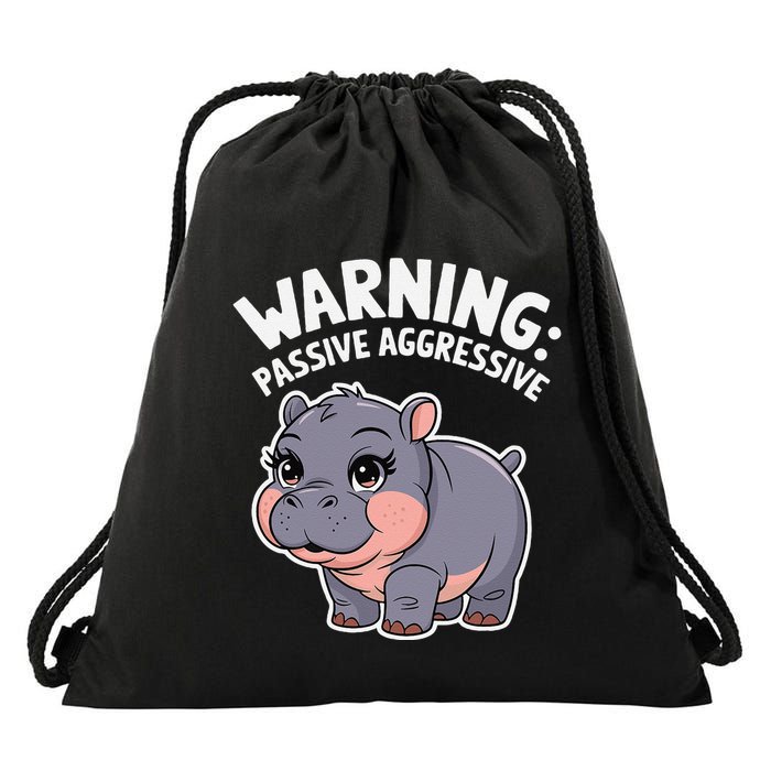 Moo Deng Warning Passive Aggressive Hippo Drawstring Bag