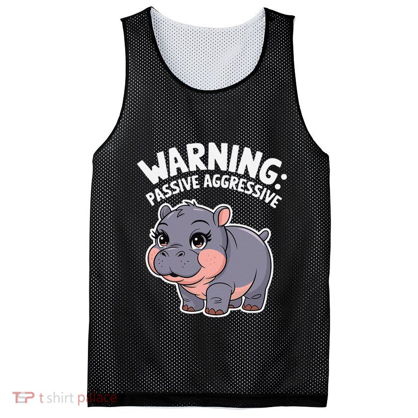 Moo Deng Warning Passive Aggressive Hippo Mesh Reversible Basketball Jersey Tank