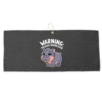 Moo Deng Warning Passive Aggressive Hippo Large Microfiber Waffle Golf Towel