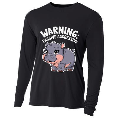 Moo Deng Warning Passive Aggressive Hippo Cooling Performance Long Sleeve Crew