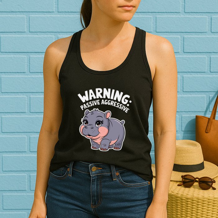 Moo Deng Warning Passive Aggressive Hippo Womens Tank Top