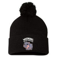 Moo Deng Warning Passive Aggressive Hippo Pom Pom 12in Knit Beanie