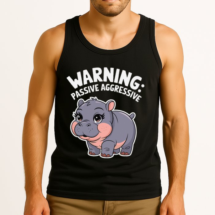 Moo Deng Warning Passive Aggressive Hippo Tank Top