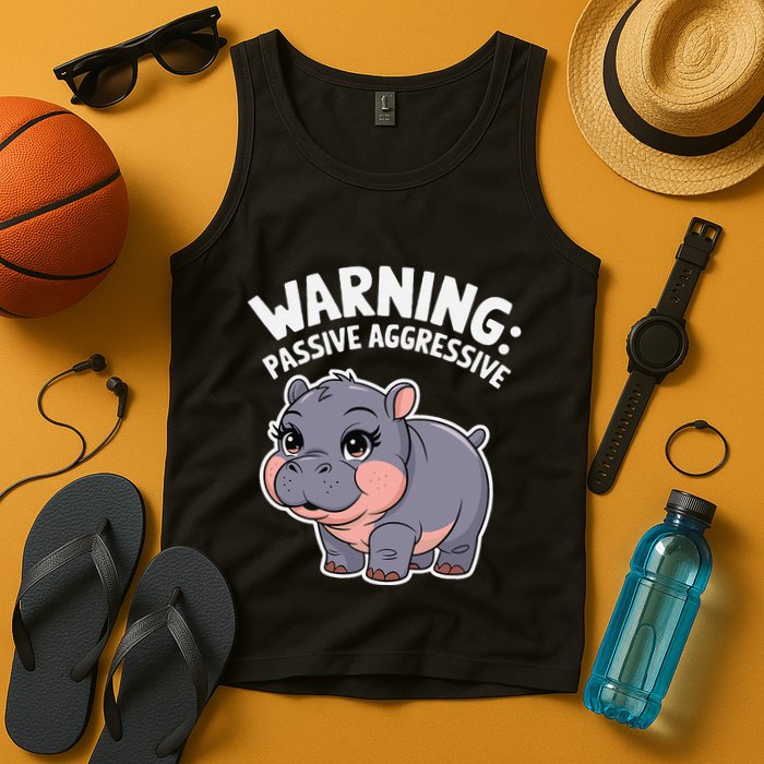 Moo Deng Warning Passive Aggressive Hippo Tank Top