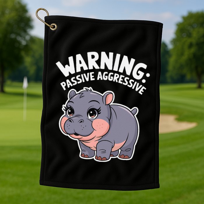 Moo Deng Warning Passive Aggressive Hippo Golf Towel