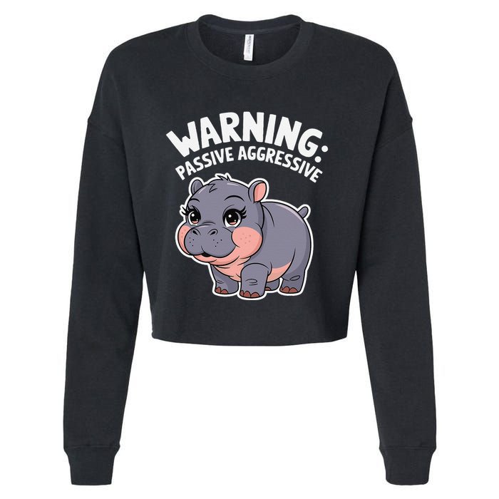 Moo Deng Warning Passive Aggressive Hippo Cropped Pullover Crew