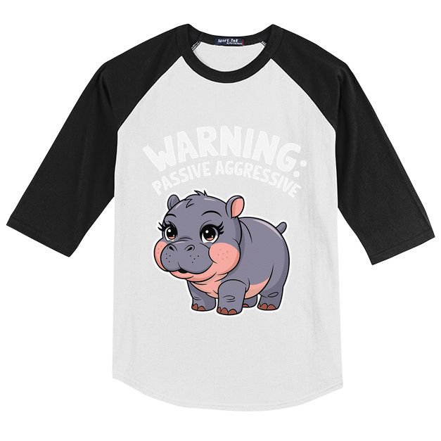 Moo Deng Warning Passive Aggressive Hippo Kids Colorblock Raglan Jersey