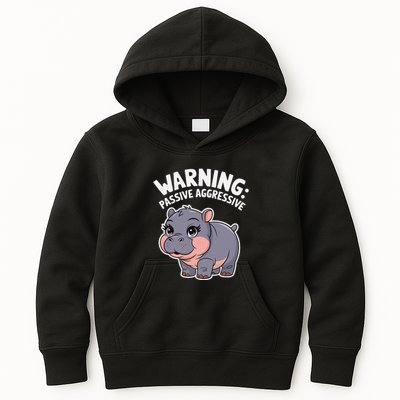 Moo Deng Warning Passive Aggressive Hippo Kids Hoodie
