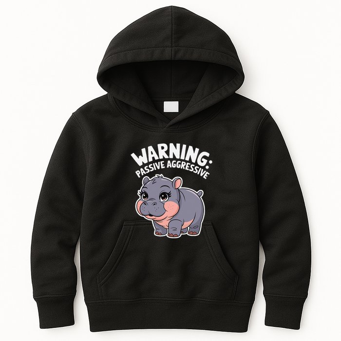 Moo Deng Warning Passive Aggressive Hippo Kids Hoodie