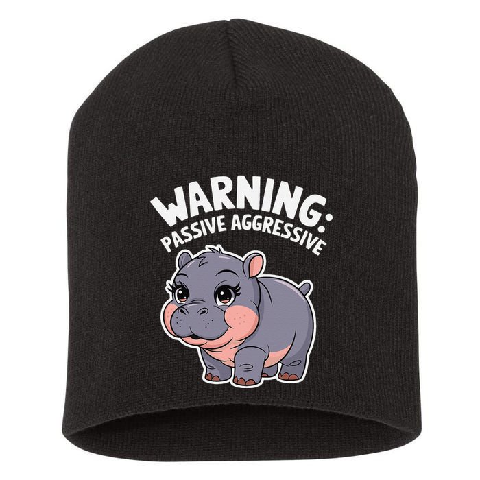 Moo Deng Warning Passive Aggressive Hippo Short Acrylic Beanie