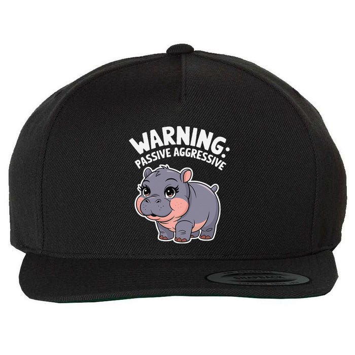 Moo Deng Warning Passive Aggressive Hippo Wool Snapback Cap
