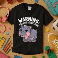 Moo Deng Warning Passive Aggressive Hippo Kids T-Shirt