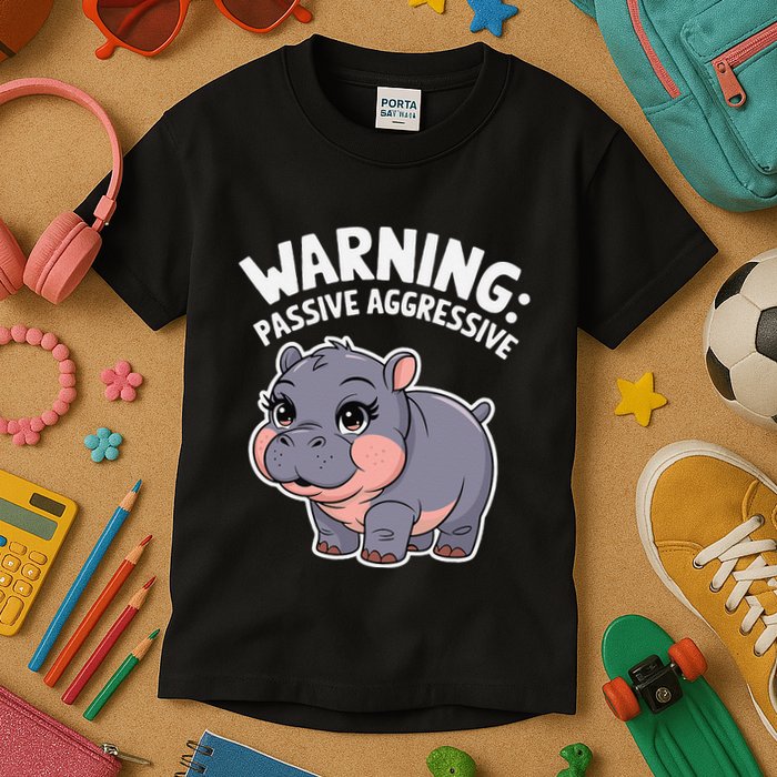 Moo Deng Warning Passive Aggressive Hippo Kids T-Shirt