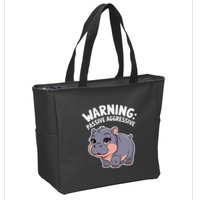 Moo Deng Warning Passive Aggressive Hippo Zip Tote Bag
