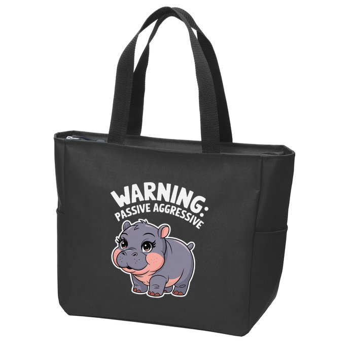 Moo Deng Warning Passive Aggressive Hippo Zip Tote Bag
