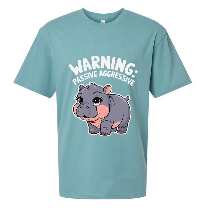 Moo Deng Warning Passive Aggressive Hippo Sueded Cloud Jersey T-Shirt