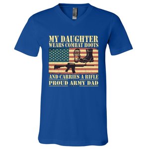 My Daughter Wears Combat Boots Proud Army Dad Father Gift V-Neck T-Shirt