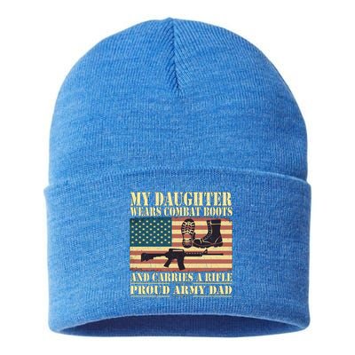 My Daughter Wears Combat Boots Proud Army Dad Father Gift Sustainable Knit Beanie