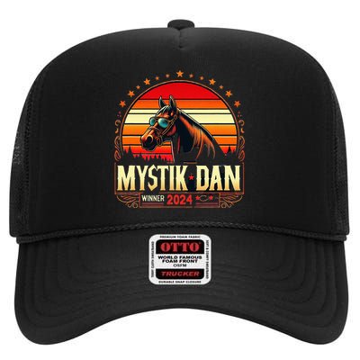 Mystik Dan Winner 2024 Funny Retro High Crown Mesh Back Trucker Hat