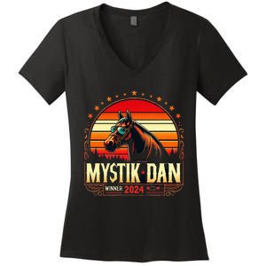 Mystik Dan Winner 2024 Funny Retro Women's V-Neck T-Shirt