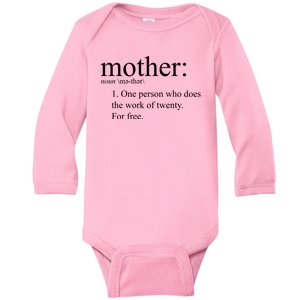 Mother Definition Works For Free Gift For Mom Baby Long Sleeve Bodysuit