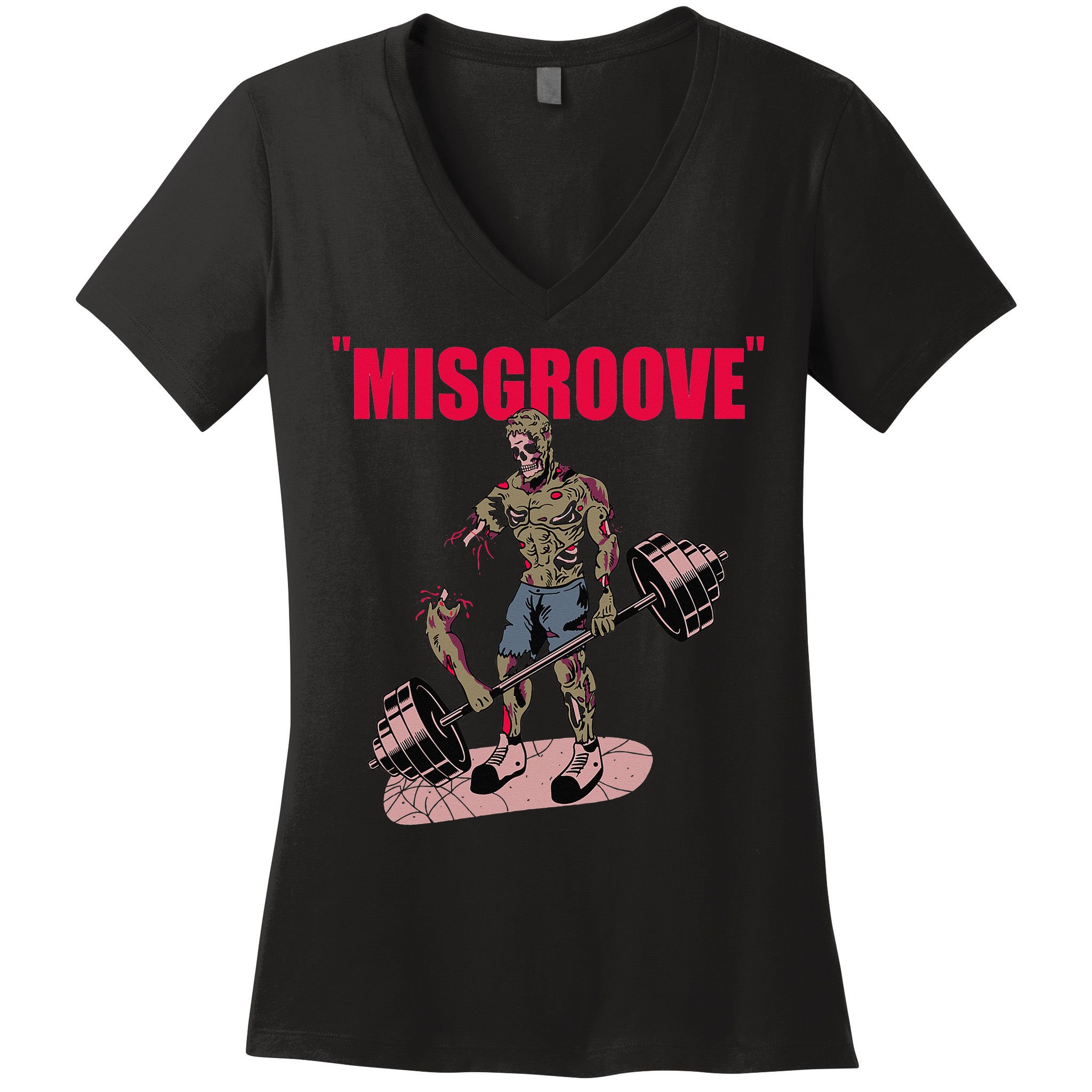 Misgroove Deadlift Weightlifting Bodybuilding Gym Fitness Women's V-Neck T-Shirt