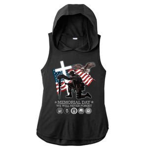 Memorial Day We Will Never Forget Ladies PosiCharge Tri-Blend Wicking Draft Hoodie Tank