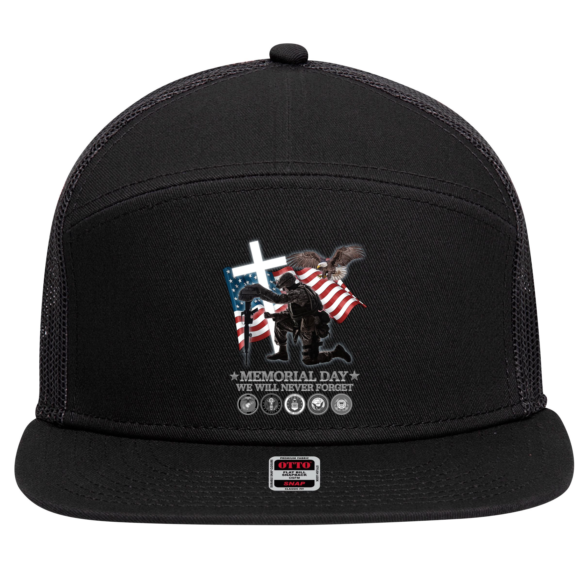 Memorial Day We Will Never Forget 7 Panel Mesh Trucker Snapback Hat