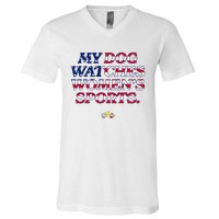 My Dog Watches Women.S Sports Usa Patriotic Stars & Stripes Premium V-Neck T-Shirt