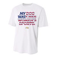 My Dog Watches Women.S Sports Usa Patriotic Stars & Stripes Premium Performance Sprint T-Shirt